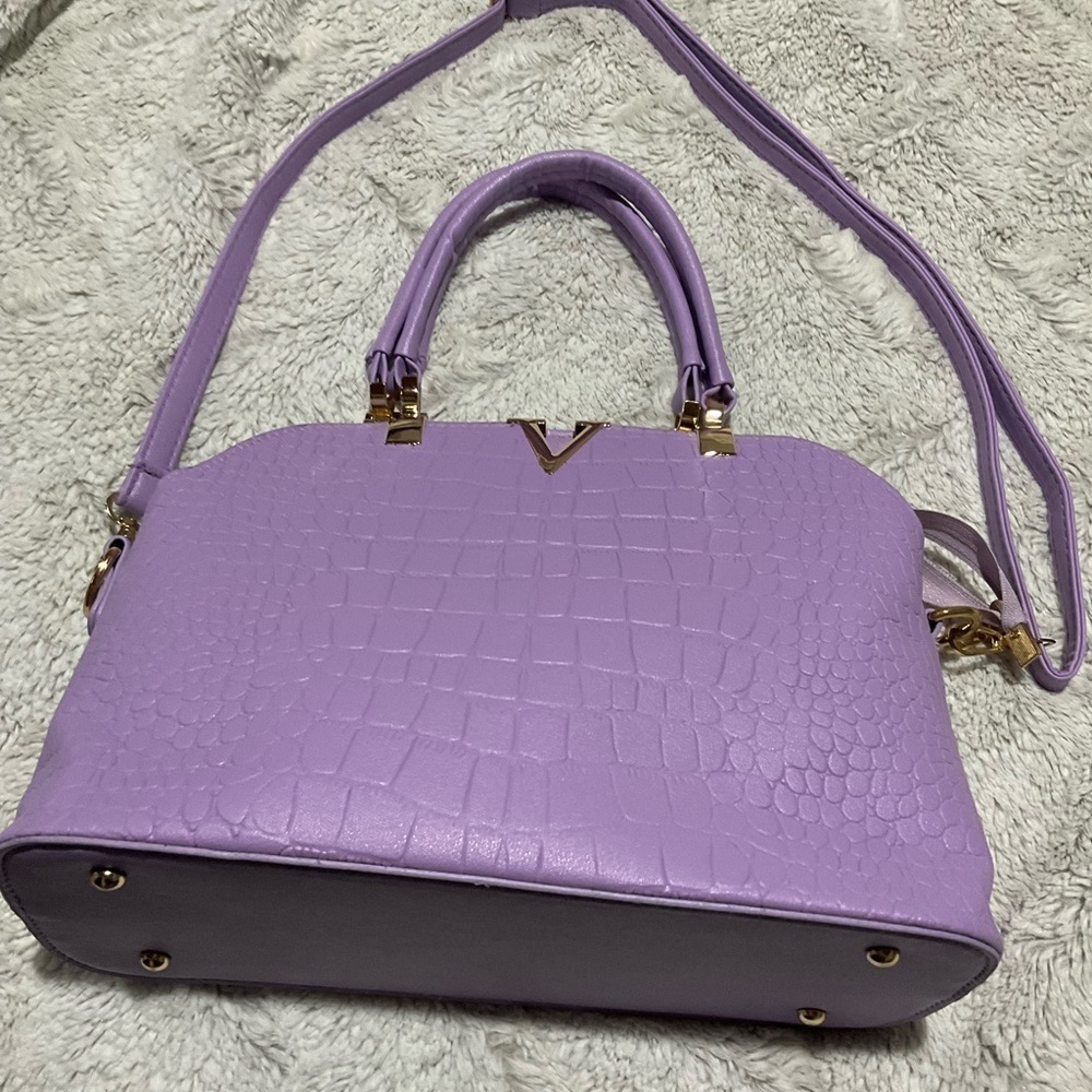Lavender Croc Design Satchel with  Crossbody Strap